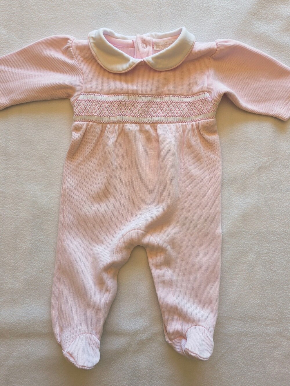 Kissy Kissy Premier Hand Smocked Pink Footie With Collar